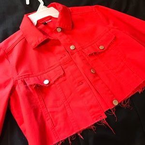 Coustome cropped red jean jacket